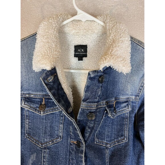 A/X Armani Exchange Denim Jacket Sherpa Lined Trucker Teen Size 14A 166cm - Picture 2 of 10